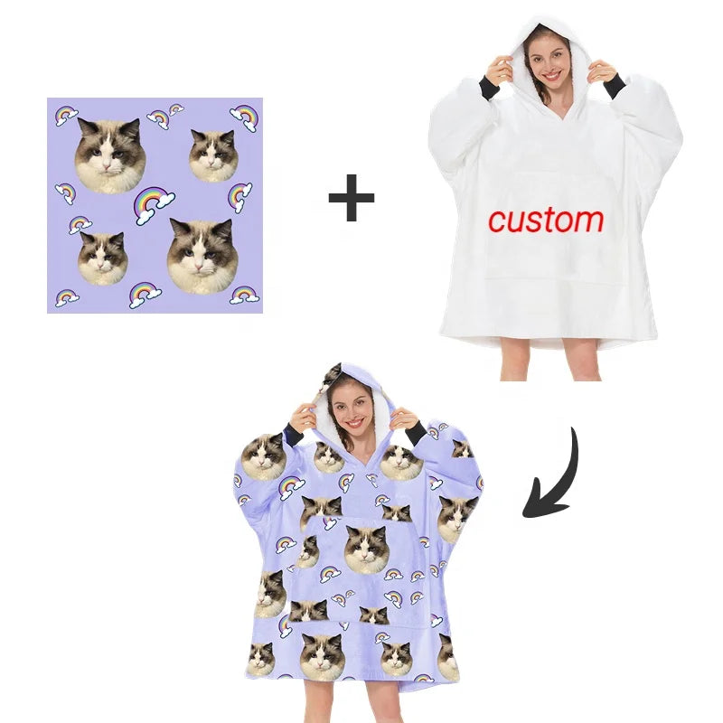 Wholesale Kids Adult Soft Warm Sweatshirt Hooded Blankets Fleece Sherpa Custom Printed Oversized Wearable Hoodie Blanket MegaBDM