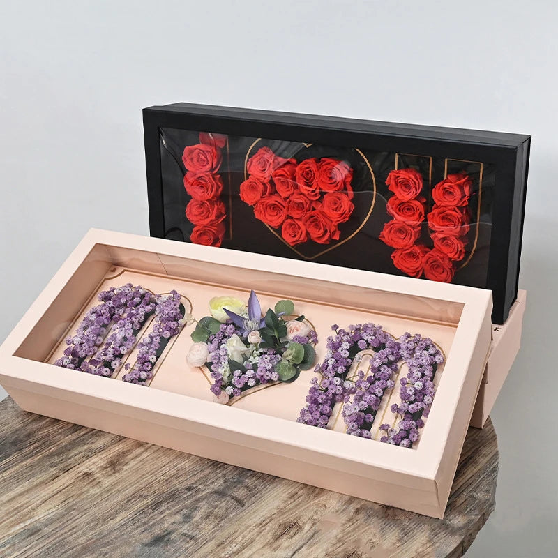 Wholesale Folding Mother's Day Rose Flower Box Rectangular I Love You Mom Floral Gite Box for Mom Flower Packaging