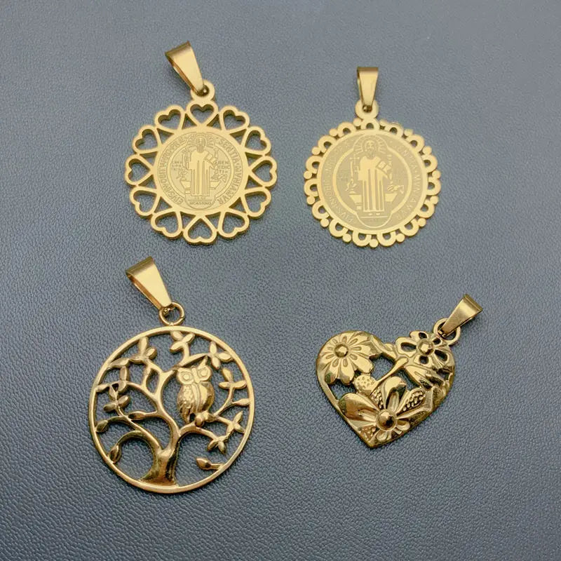 Vintage Stainless Steel Pendants Jewelry Making Heart Saint Benedict Charms Women for Necklace