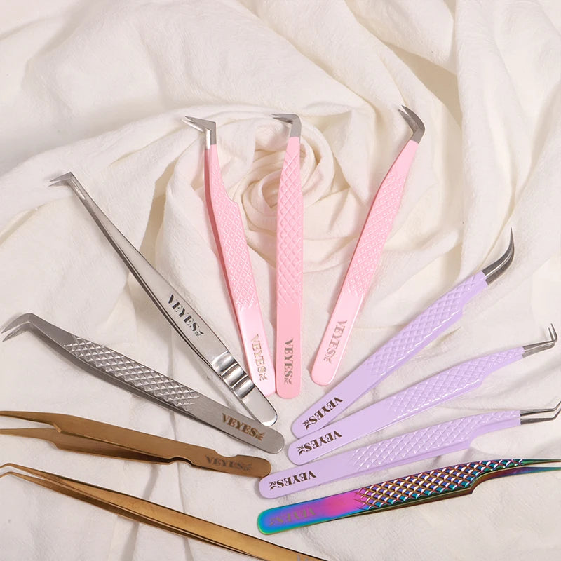 Veyes Inc Eye Lash Extensions Tweezers Veyelash Professional 90 Lash Tweezers Custom logo with Fiber Grip