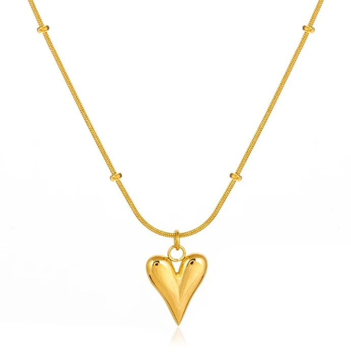 Wholesale Bulk Waterproof Stainless Steel 18K Real Gold PVD Minimalist Heart Pendant Ball Beads Chain Anti-tarnish Necklace