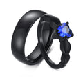Trendy Black Stainless Steel Love Wedding Rings Luxury Cubic Zirconia Heart Shape Blue Zircon Couple Rings for Women Men