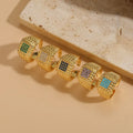 Retro Fashion 18k Stainless Steel Ring Square Zircon Personalized Design Light Luxury Opening Titanium Steel Ring