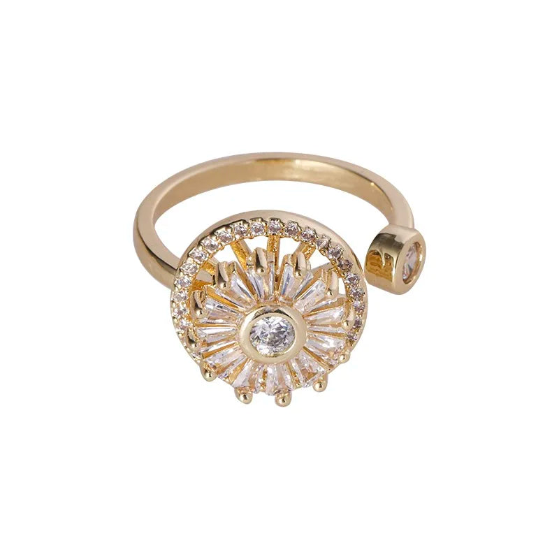 Custom New Design Lady Fashion Rotatable Open Moissanite Diamond 18k Gold Spinning Ring