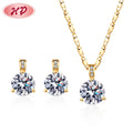Top Selling Jewelry on 2024 USA Round Cubic Zircon Bridal Necklace Stud Earring Sets 3 Pieces 18k Gold PlatedJewelry Set