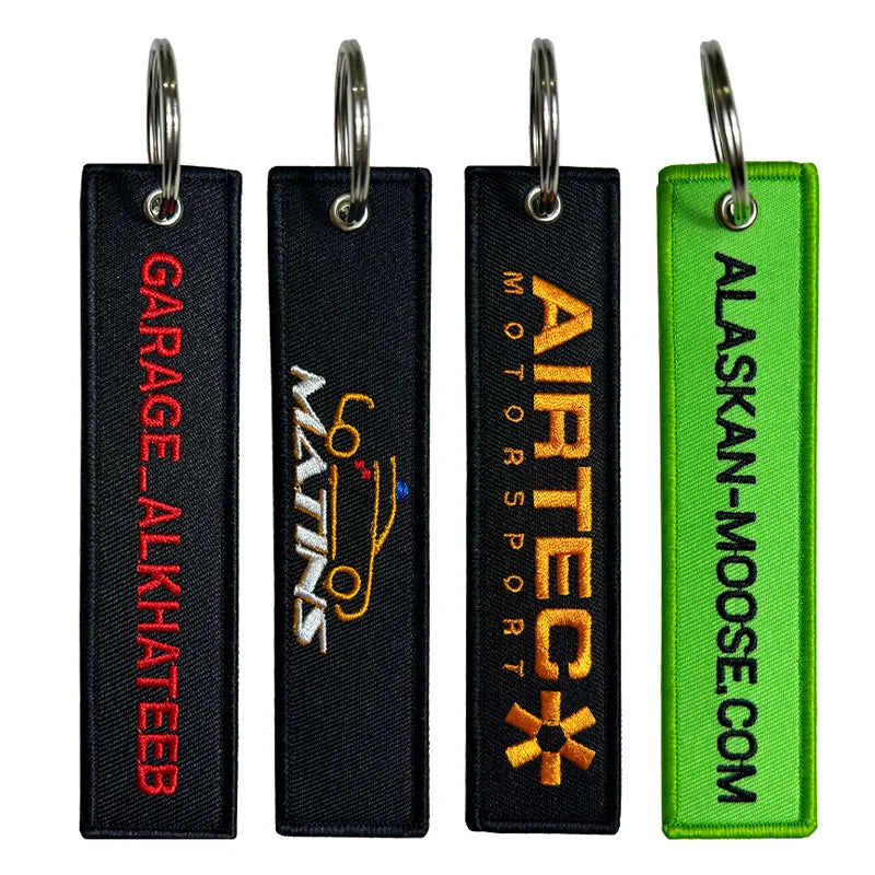 Wholesale Cheap Custom Logo Machine Embroidery Key Tag  Brand Name Fabric Airplane Woven Keychain for Flight