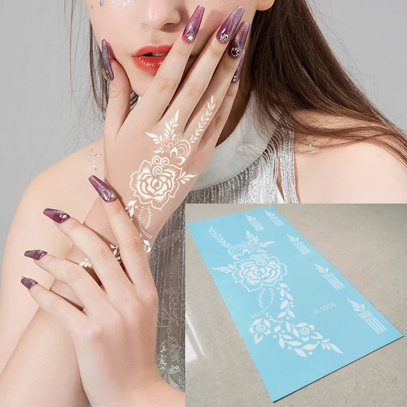 Custom Professional  Eco-Friendly White Waterproof  Henna Temporary Tattoos Sticker Beauty Body Hand Painting Tattoo Sticker