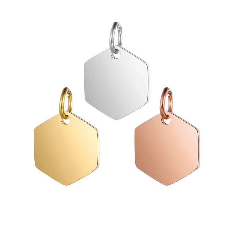 Tarnish Free Stainless Steel Blanks for Laser Engraving Waterproof Fashion Gold Plain Hexagon Pendant for Engraved Necklaces