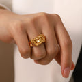 New Style Classic Luxury Lava Irregular High Polished Waterproof 18K Gold Plated Stainless Steel Opening Rings