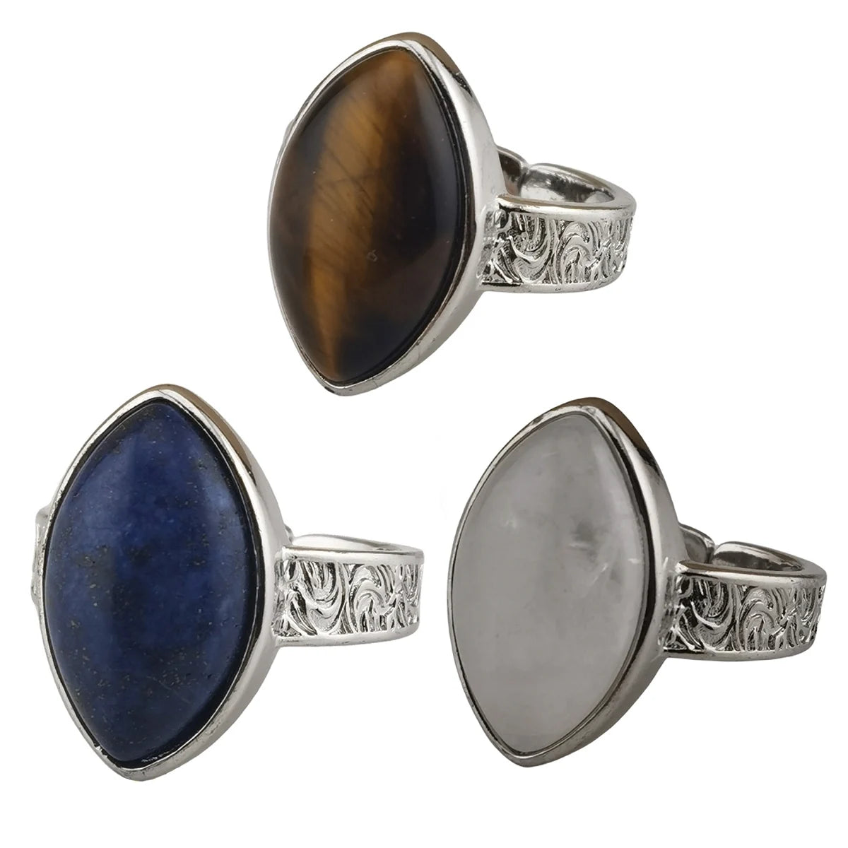 Silver Amethyst Oval Stone Rings for Women Girls Men Horse Eye Finger Natural Cab Party Wear Wedding Engagement Jewelry Ring