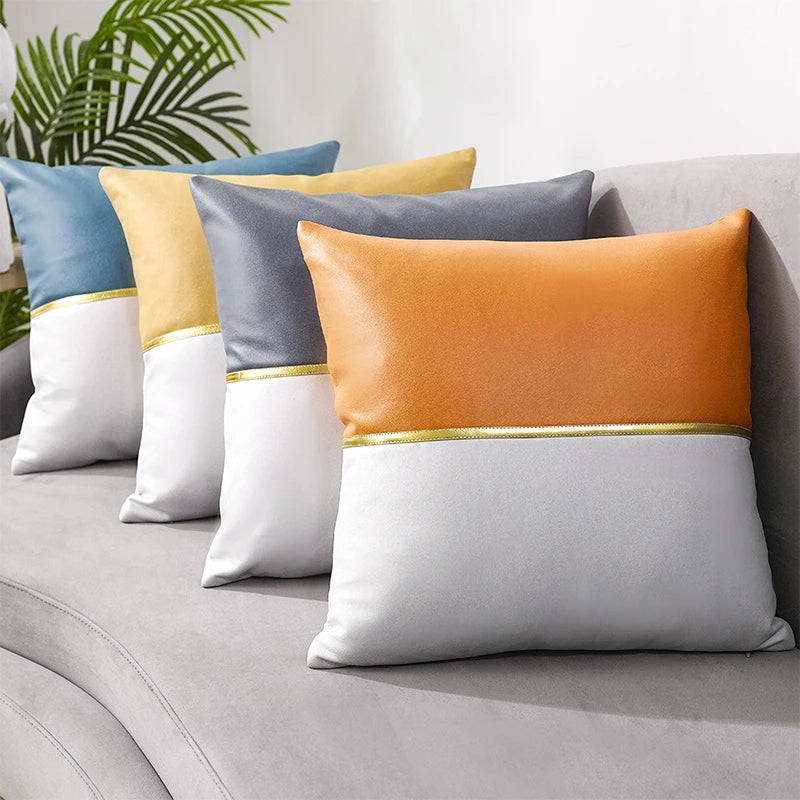Amity Soft Pillow Covers Patchwork Gold Tape Two-color Stitch Cushion Cover 100% Polyester Nordic Style Cushion Cover
