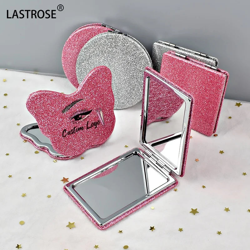 Wholesale Shimmer pink butterfly Metal Cosmetic Mirror Compact Mirror Private Label  Mini Pocket Makeup Mirrors
