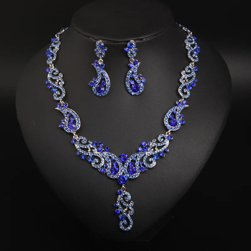 European American Wedding Engagement Necklace Earring Set Full Zircon Collarbone Chain 24K Gold Plated Fashionable Dress Banquet