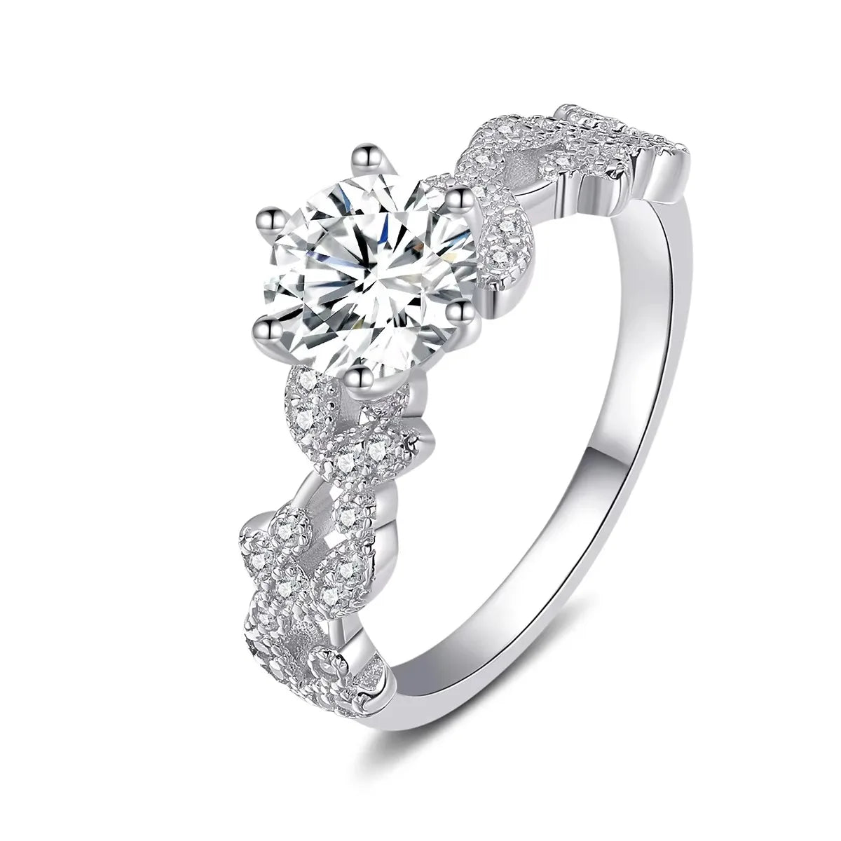 Gra  1CT Moissanite Six Claw Leaves Wrapped Ring 925 Sterling Silver 18k White Gold for Women  Wedding Engagement Ring