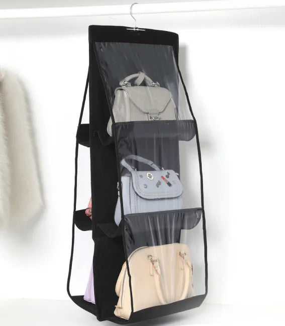 Wholesale Non-Woven Fabric 6-Pocket Handbag Organizer with Transparent Window Moisture-Proof Hanging Storage Bag