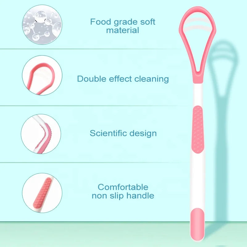 ISO Approved Factory Wholesale Oral Hygiene Care Silicone Plastic Tongue Scraper Cleaner