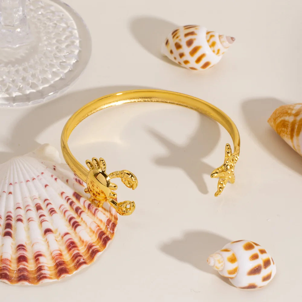 New Summer Fashion Luxury Stainless Steel Bracelet Niche Starfish Crab for Beach Holidays Bangle