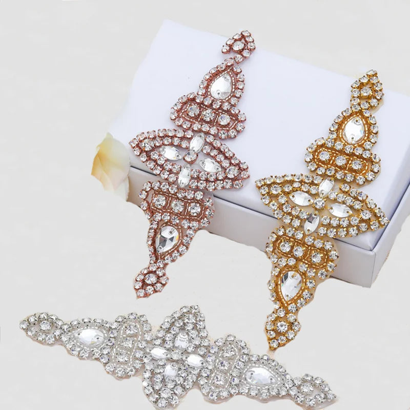 Handmade Bridal Crystal Rhinestone Badge Applique Iron-on Wedding Dress Costume Decorative Claw Setting Diamond Sticker Patches
