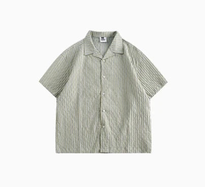 2024 New Style Custom Summer Cotton Men's Short Sleeved T-Shirt Mens Crochet Striped  Button Down