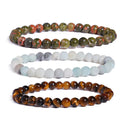Unisex Set of 3 Matte 6mm Tiger Eye Jasper Crystal Yoga Bracelets Diamond Pearl Infused Engagement Anniversary Gifts Men Women