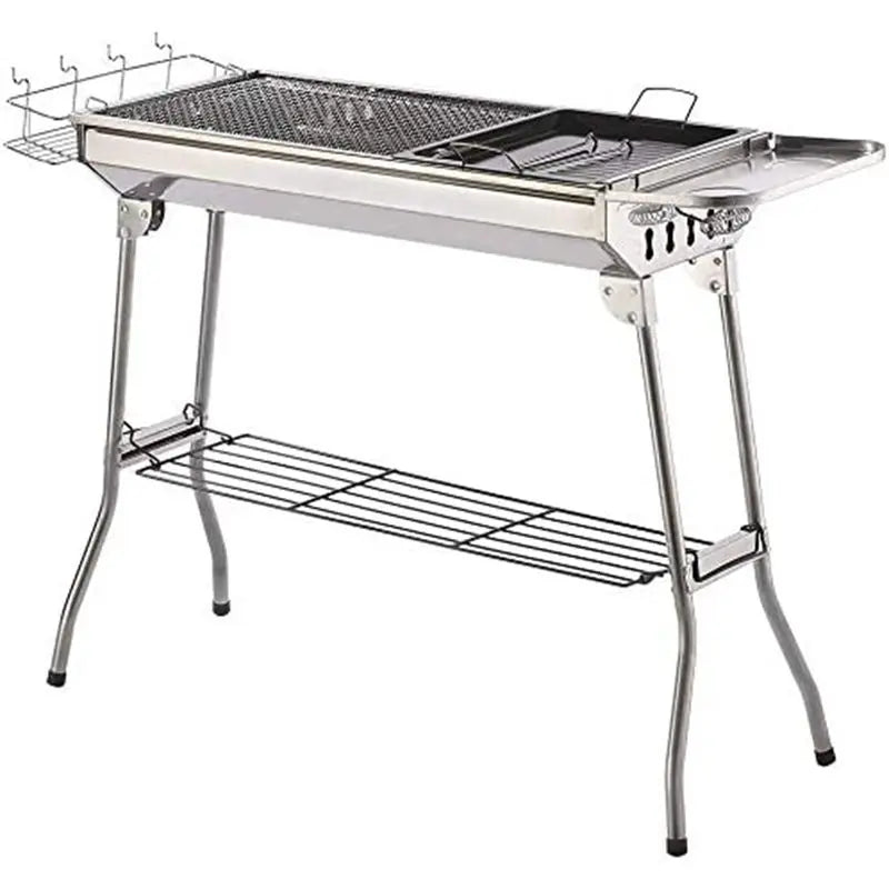 Outdoor Full-Set Stainless Steel Barbecue Grill Portable Folding Charcoal Bbq Grill for Camping Picnic Family Activity Party