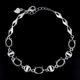 Sterling Silver 6*8mm Semi Mount Bracelet Empty Frame Support Blank Claws Setting Base Holder Without Center Stone for Inlay DIY