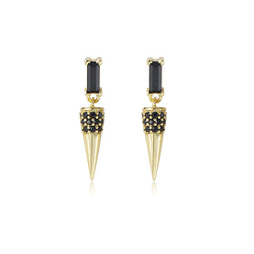 Retro Punk Unisex Hip Hop Earrings Sterling Silver S925 Jewelry Wholesale Geometric Black Zircon Conical Earrings