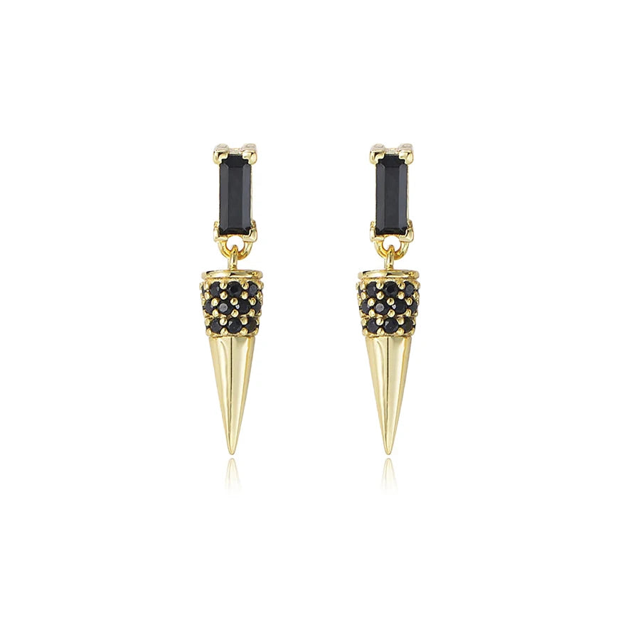 Retro Punk Unisex Hip Hop Earrings Sterling Silver S925 Jewelry Wholesale Geometric Black Zircon Conical Earrings