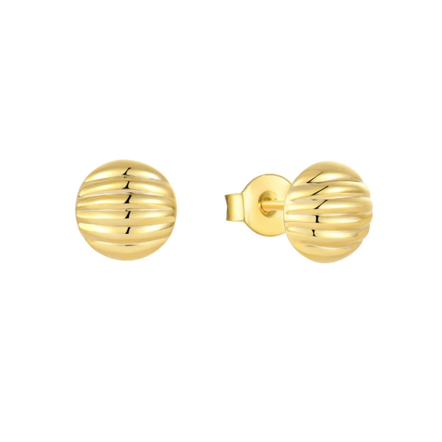 Elegant 18K Gold Plated Sterling Silver Geometric Ball Stud Earrings Ribbed Design Classic Fashion Jewelry for Anniversary Gift