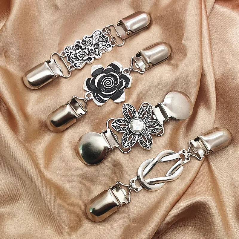 ZF Women's Vintage Sweater Shawl Clips 4-Piece Pack Retro Cardigan Collar Brooches Dress Shirt Fasteners for Wedding Occasions