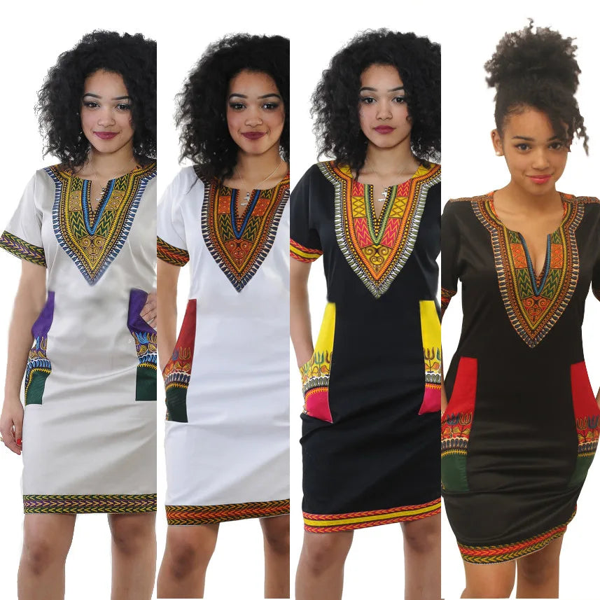 High Elastic Summer Short Sleeve Dress for Women African Styles Clothing Dress