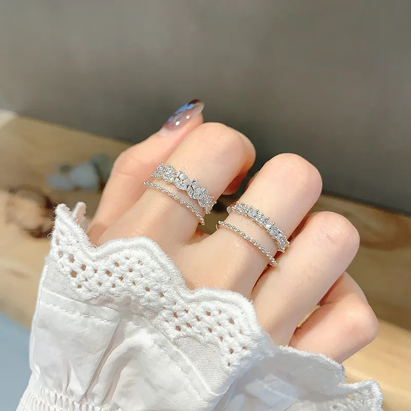 HOVANCI3 2021 New Arrival Fashion Finger Ring Set Wholesale Rhinestone Ring Set Women Layered Open Rings