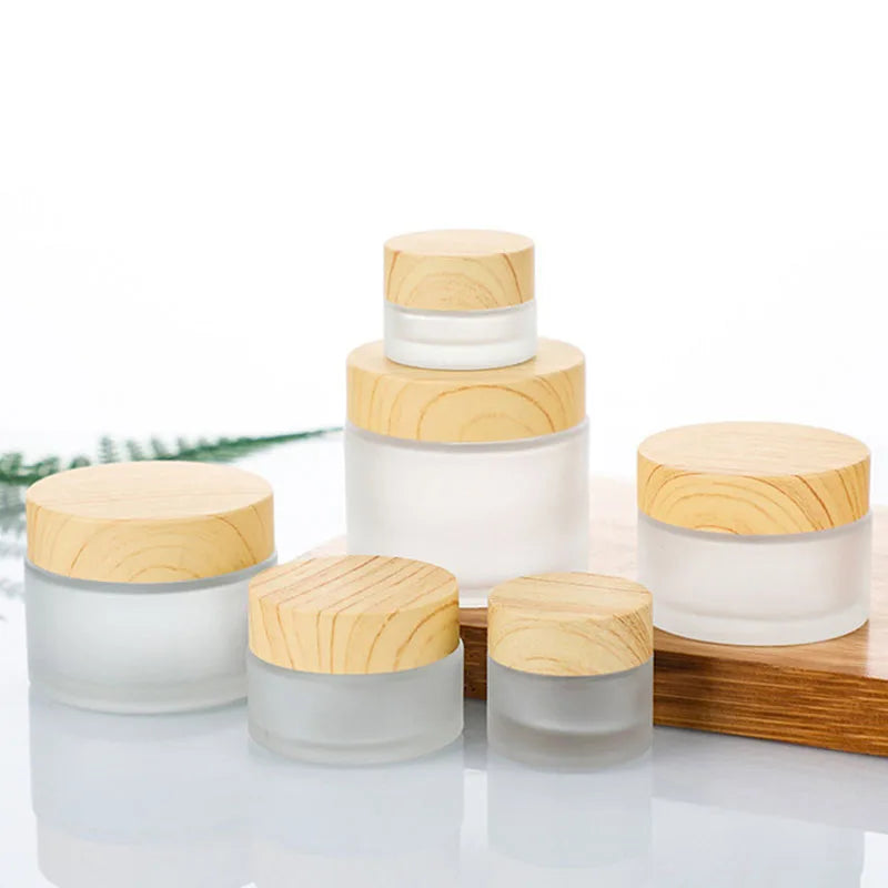 China Factory Custom 5g 10g 15g 30g 50g 100g Body Butter Face Cream Glass Cosmetic Frosted Jar With Bamboo Lid