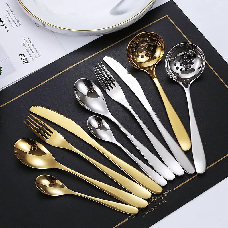 Stainless Steel Spoon Knife and Fork Set Golden Cutlery for Wedding Gold Flatware Set Steak Knife Fork and Spoon