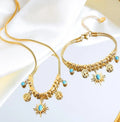 18k Simple Vintage Natural Turquoise Titanium Steel Necklace Choker Women Fashion Stainless Steel Pedant Necklace Bracelet