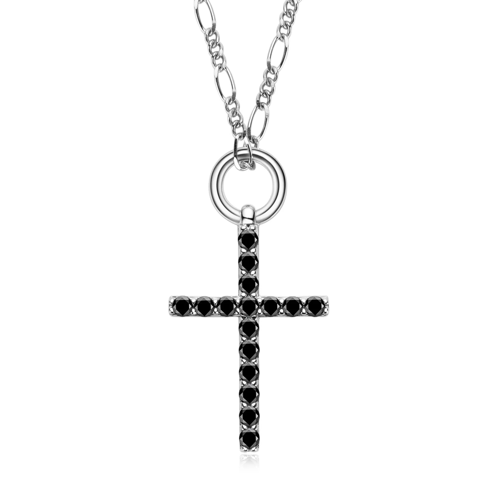 Fashion Men Jewelry Style Real Sterling Silver Religious Vintage Black Cross Moissanite Tennis 925 Pendant