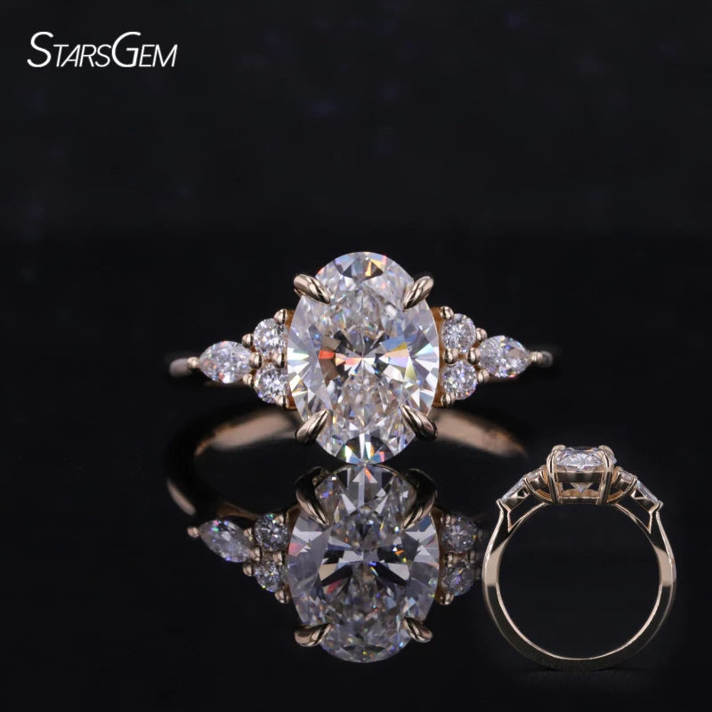 Starsgem Lab Diamond Ring 2 Carat Oval Shape Lab Grown Diamond 14K Solid Yellow Gold Engagement Ring