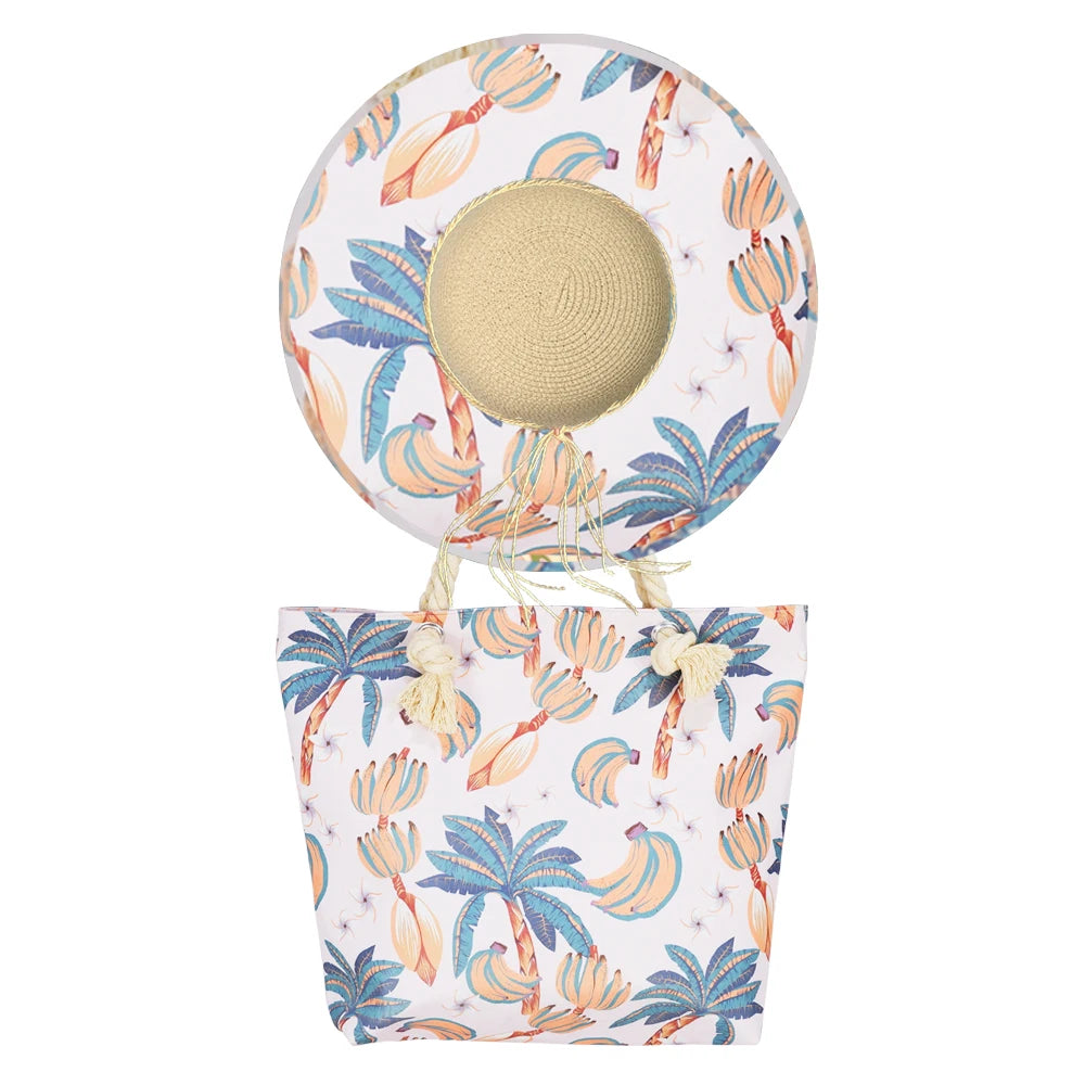 Banana Print Eco-friendly Large Summer Hats & Bags Custom Beach Set for Women Travel Cycling Sports
