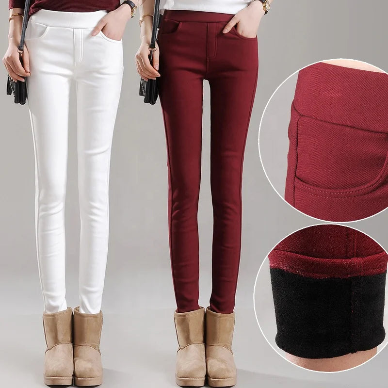 Woman's Trousers Fashion Autumn/winter Velvet Thick Pencil Pants Solid Color Pockets Ladies Trousers Dropshipping Sale