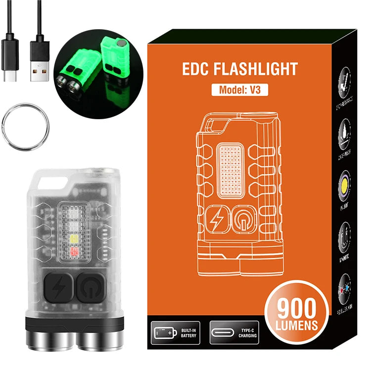 Boruit  V3 900 Lm Rechargeable Fluorescent Mini Keychain Flashlight Multifunction Mini Torch Ip65 Work Light With Tail Magnetic
