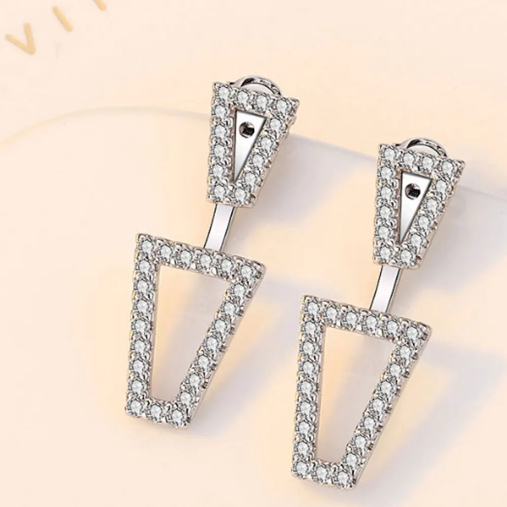 Korean Brass with Silver Plated Geometric Metal Ring Trapezoid Dangle Drop Earrings Women Popular Manufacturer Supplier