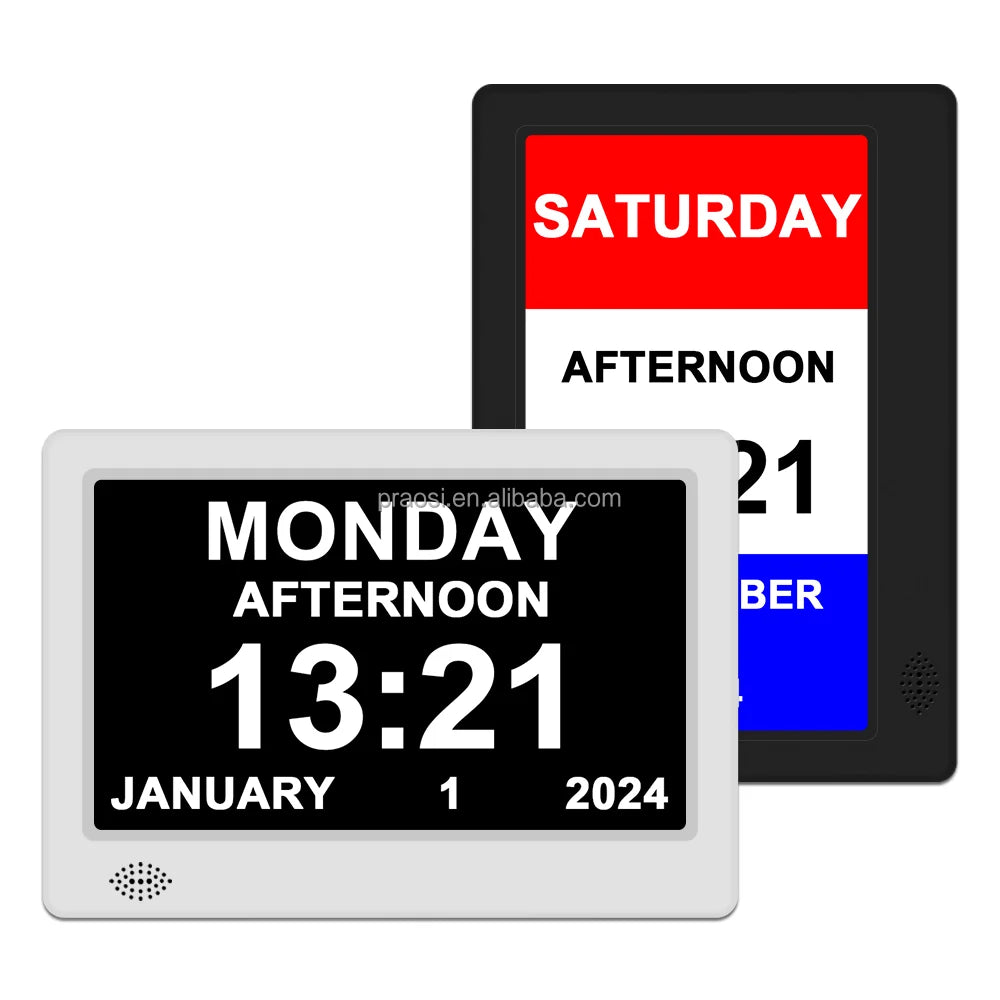 2025 Pros China Hot Sales 7 Inch Digital Analog Desk Clock for Alzheimer Dementia Memory Loss Remote Control 24 Alarms Wall