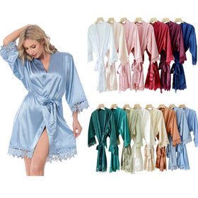Wholesale Luxury Women's Silk Satin Kimono Robes Plus Size Bridal Party Team Bride Bridesmaids Flower Girl Wedding Knee Short