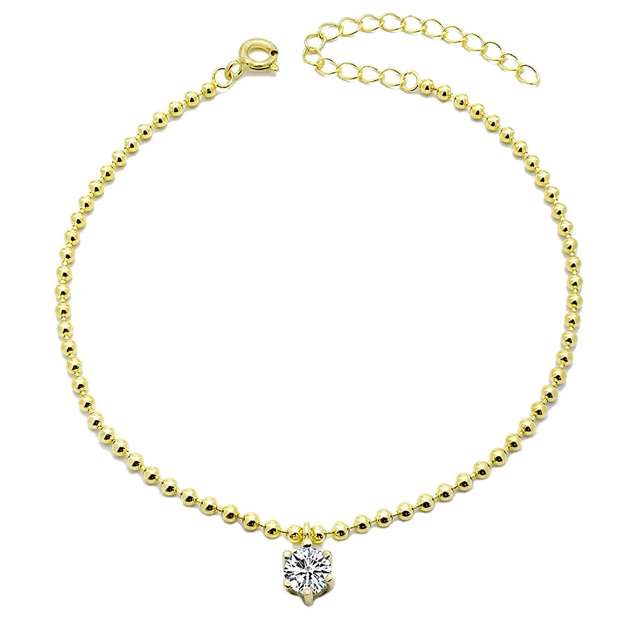 925 Silver Beads Chain Bracelet 18K Gold Plated Bracelet Beaded Ball Bracelet