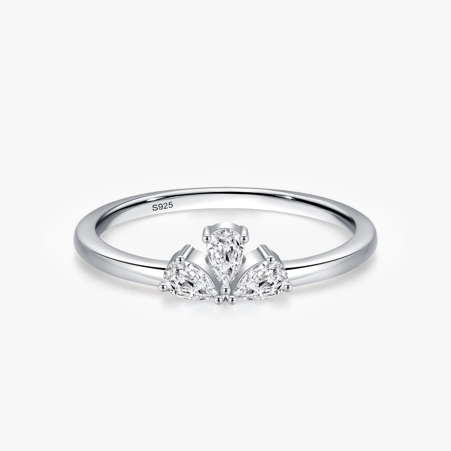 Ailmay 925 Sterling Silver Elegant Stackable Water Drop Shape Finger Ring Eternity Bands for Women Christmas Gifts Fine Jewelry
