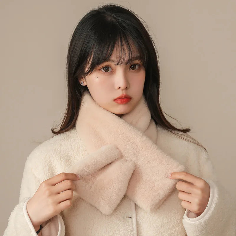 Winter Faux Rabbit Fur Scarf Women Girls Scarf Soft Plush Scarves Solid Color Neck Collar Warmer Stuff Christmas Gift