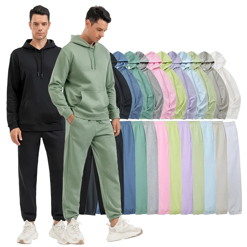 Men Jogger Sweatsuit Heavyweight Hoodie and Hip Hop Pants Two Piece Sport Set Cotton Mens Tracksuit