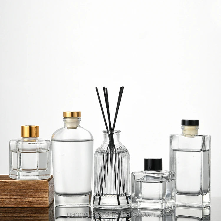 Wholesale Luxury Clear Glass for Reed Diffuser Bottle 50ml 100ml 200ml 150ml Sizes with Custom Seal Screw Cap Packaged in Carton