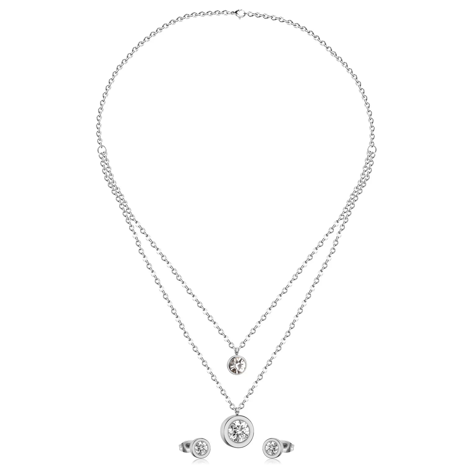Fashion Stainless Steel Minimalist Cubic Zirconia Necklace and Earrings Sets Wedding 18k Gold Plated Jewelry Set for Women