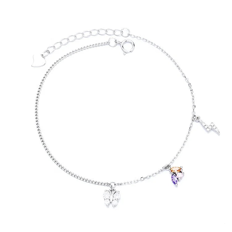 Wholesale Pure Silver 925 Bohemia Bracelet Mini Butterfly Charm Link Chain Bracelet for Kids